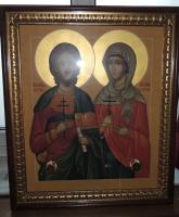 Икона свв. мчч. Адриана и Натальи с частицей мощей святых для храма Рождества Христова с. Мокрый Корь Ясногорского района Тульской области. 5 августа 2015 г.